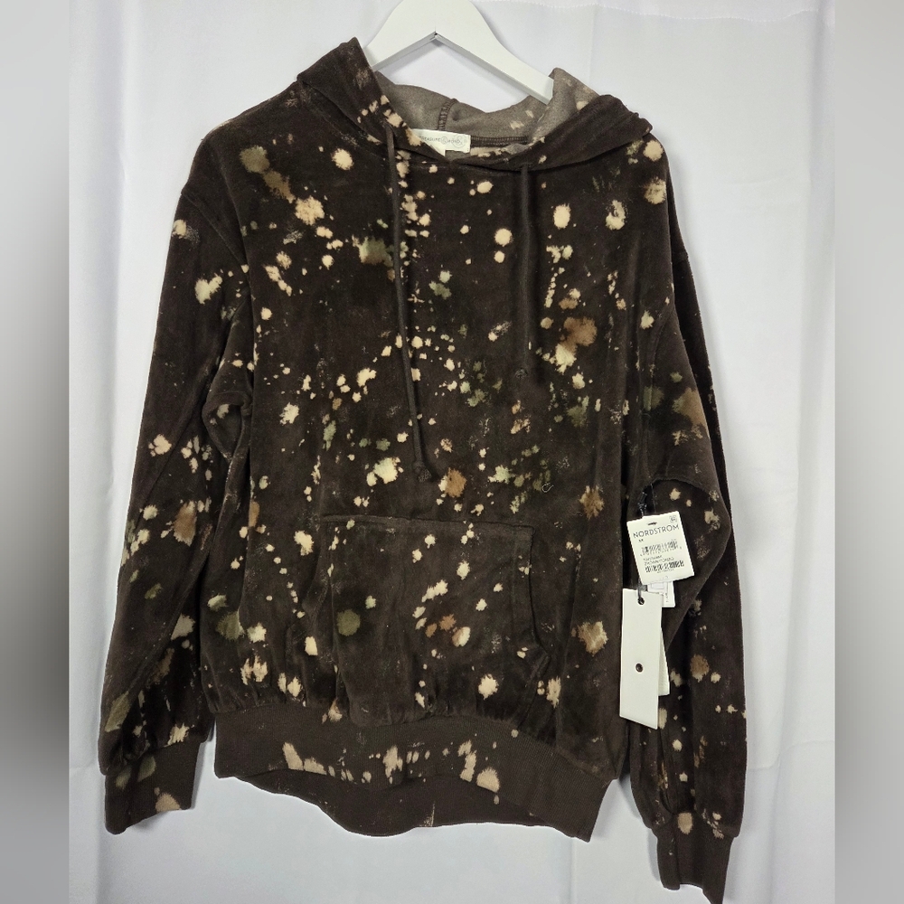 NWT Treasure & Bond Brown Tie Dye Splatter Velour Hoodie Women's XS Oversized